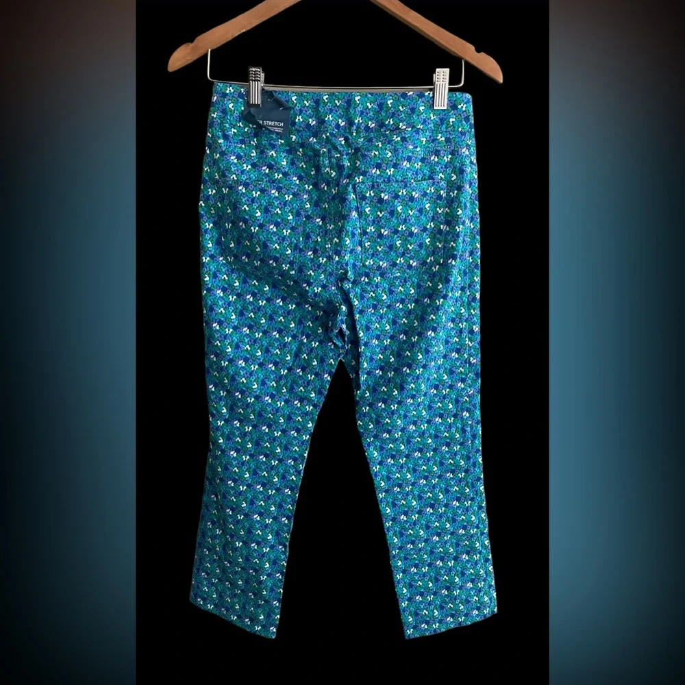 Soft Surroundings: Blue Pants with Tiny Forget Me Not Flowers Super Stretch
